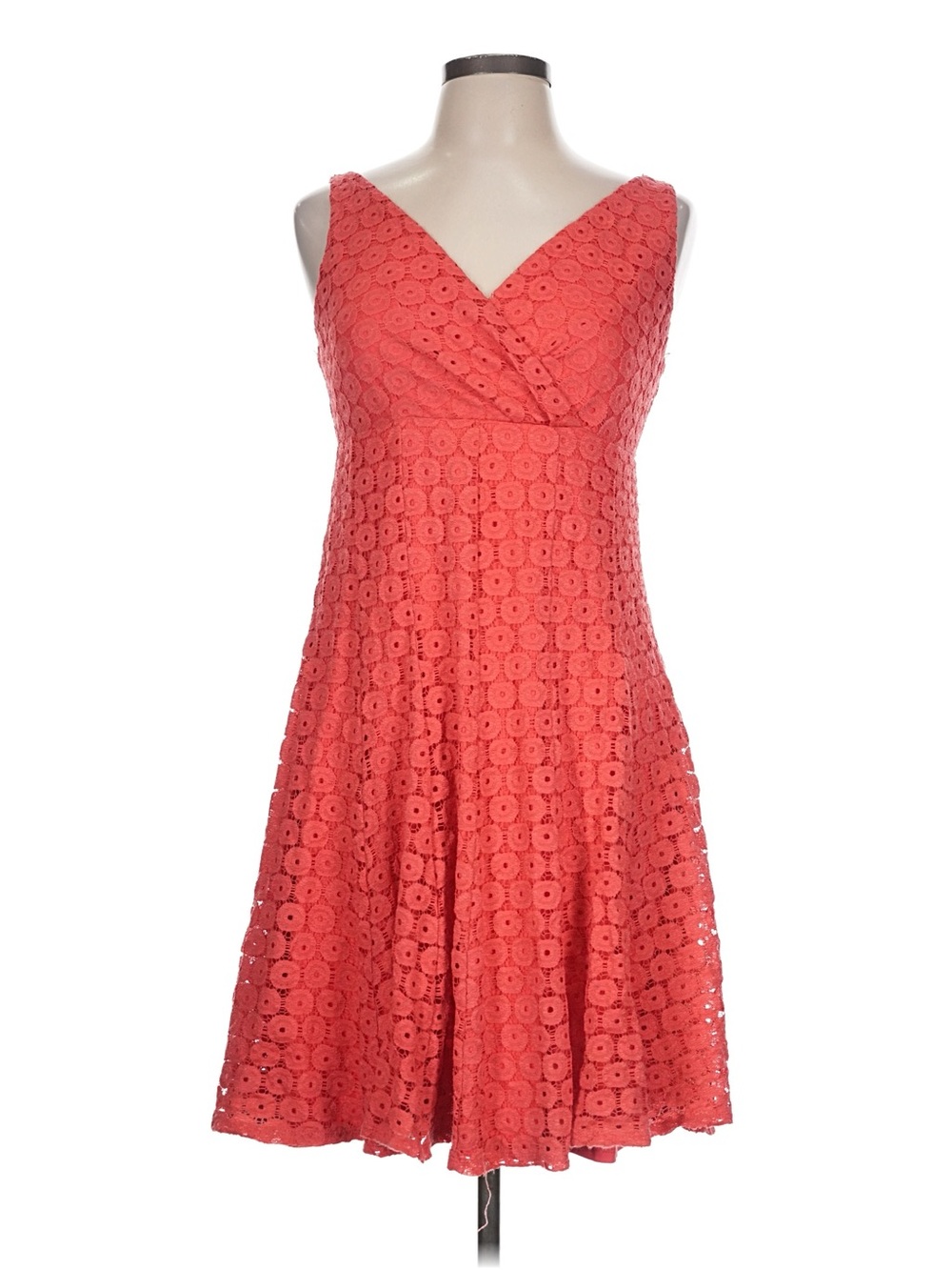 Glamour Coral Red Eyelet Lace Fit & Flare Cocktail Dress Size 10 V-Neck Like New